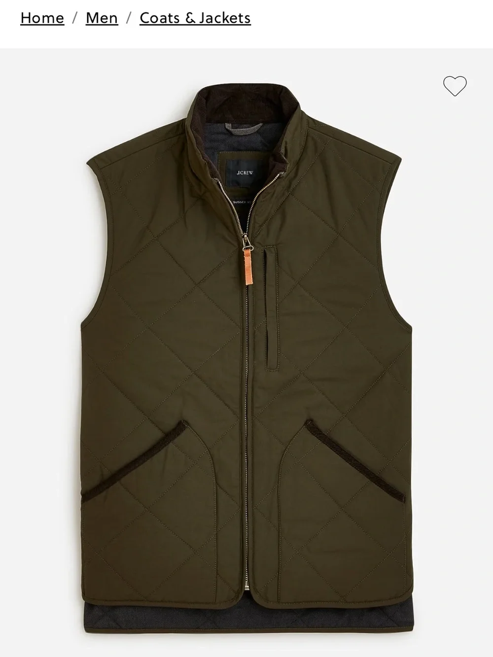 J.Crew Sussex Quilted Vest Olive Green XS Lightweight Insulated Utility Vest